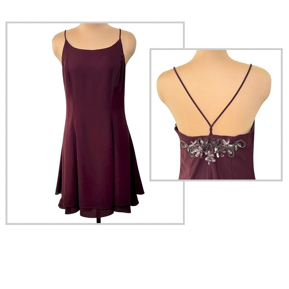 CDC Evening Dress Vtg Cocktail Size 12 Strappy Fit Flare Beads Sequins 90s Y2K